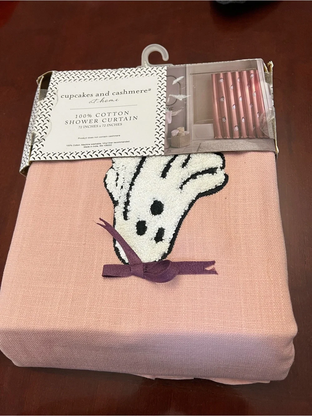 cupcakes & cashmere Pink Cotton Ghost Embroidered Shower Curtain